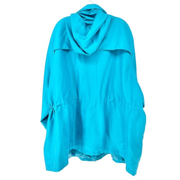 Womens Jacket Size 4X Teal Lightweight Hooded Adjustable Waist Snap Closures - Picture 3 of 7